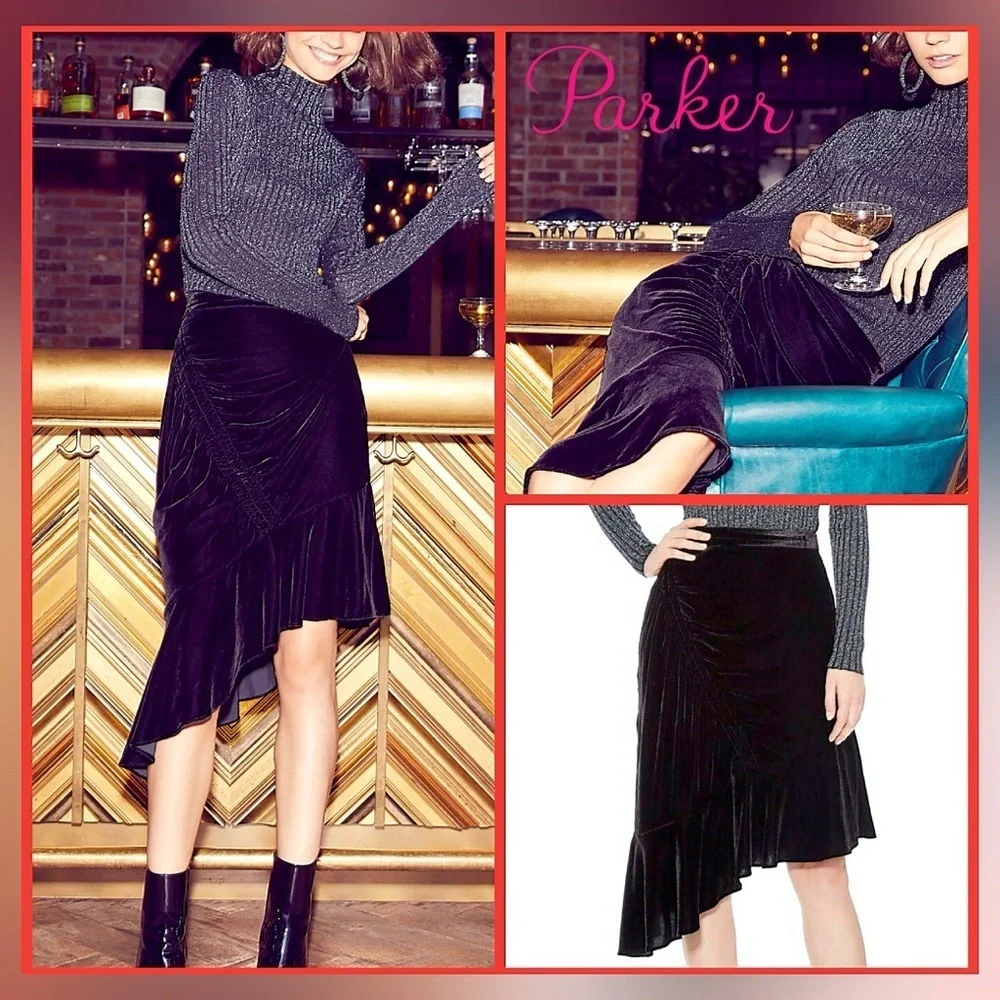 Parker Black Asymmetrical Velvet Skirt